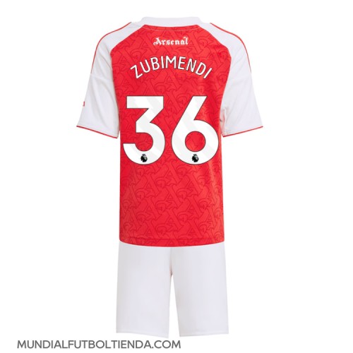 Camiseta Arsenal Martin Zubimendi #36 Primera Equipación Replica 2025-26 para niños mangas cortas (+ Pantalones cortos)